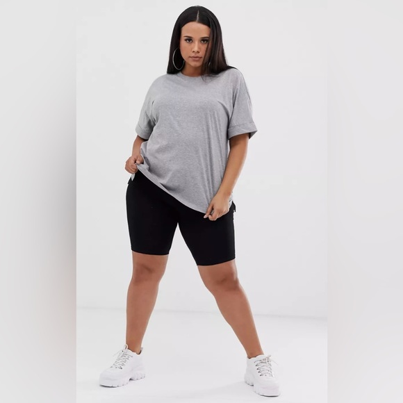 ASOS design curve oversized boyfriend tshirt with roll sleeves in gray marl - Picture 3 of 9